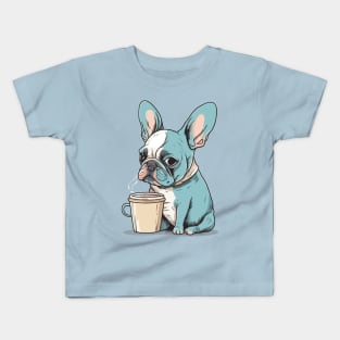 Dog Drinking Coffee Kids T-Shirt